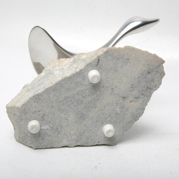 Vintage Hoselton Polished Aluminum Flying Goose Bird Sculpture Signed Art Stone - Picture 10 of 11